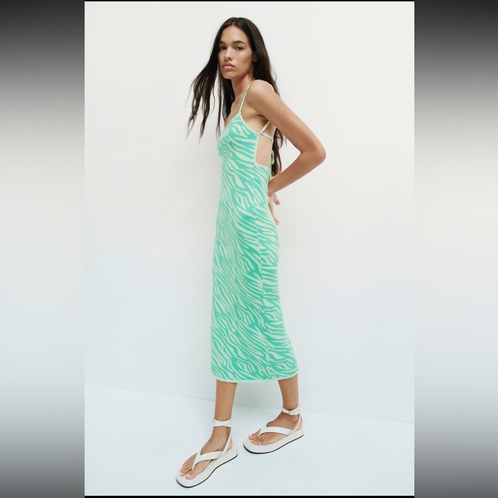 Zara animal jacquard print midi dress